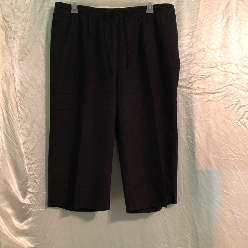 Woman Within.  Black linen crop pants.